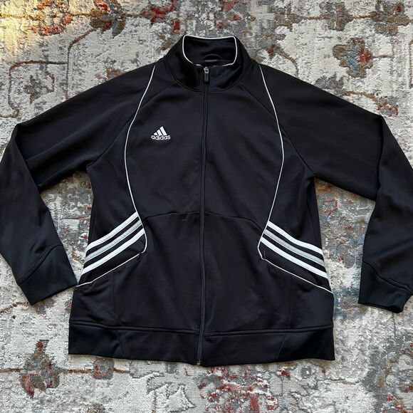 Adidas Black 3 Stripe Track Jacket Women’s Size Medium White Stripe Athletic - Picture 3 of 10
